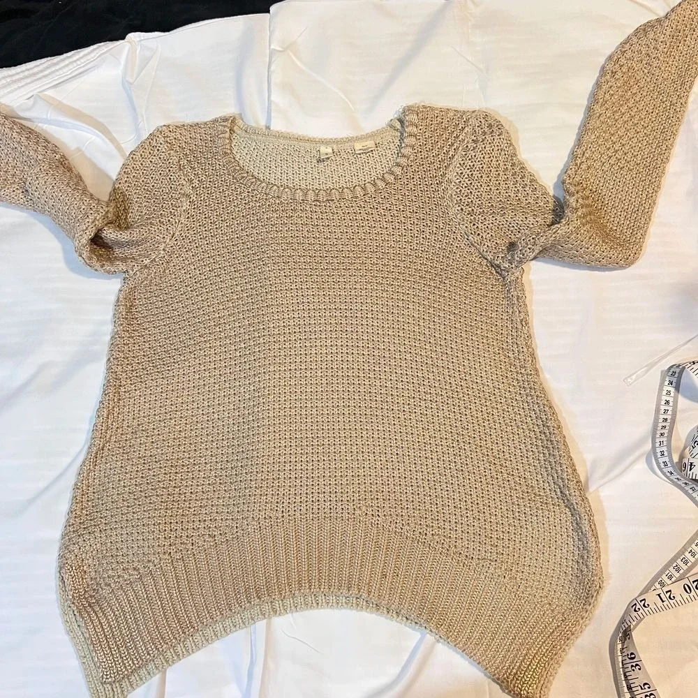 Moth Anthropologie‎ Sweater Womens XS Rose Gold Metallic Open Knit Pullover Boho
